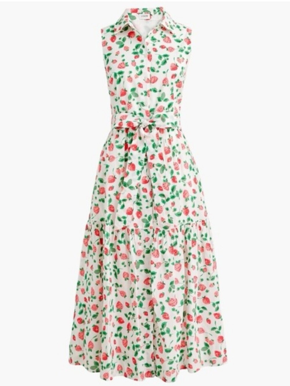 J.Crew Strawberry Print Collared Midi Dress Size 2 NWT